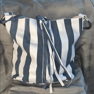 Blue and white striped tote bag